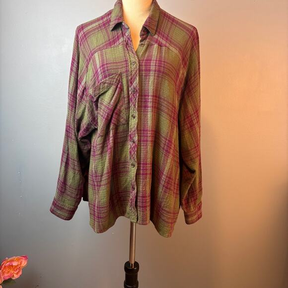 BDG Urban Outfitters Lachlan Oversized Flannel Plaid Button Up Small - Picture 1 of 7